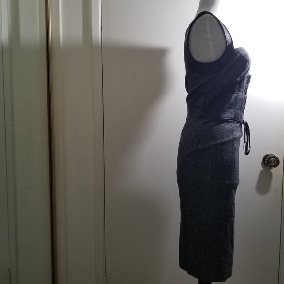 Bebe Brand pencil dress, size 4, grey with black leather - Picture 4 of 16